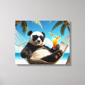 Panda Beach Relaxation Canvas Afdruk