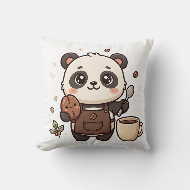 Panda Bean & Spoon Koffie Kussen (Voorkant)