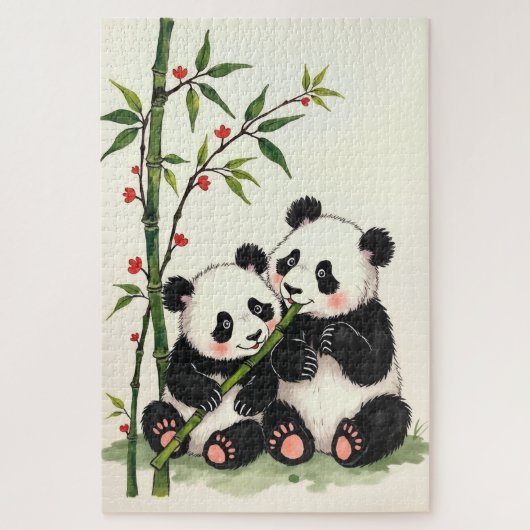 Panda Bear Couple Simple Love Ink Art Legpuzzel (Verticaal)