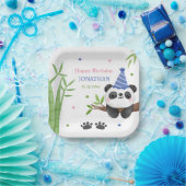 Panda Bear Green Bamboo Kids Birthday  Papieren Bordje (Feest)