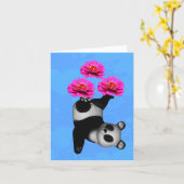Panda Bear Juggling Pink Zinnias Note Kaart (Gele Bloem)
