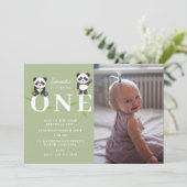 Panda Bear Kawaii Kids First One Birthday Photo Kaart (Staand voorkant)