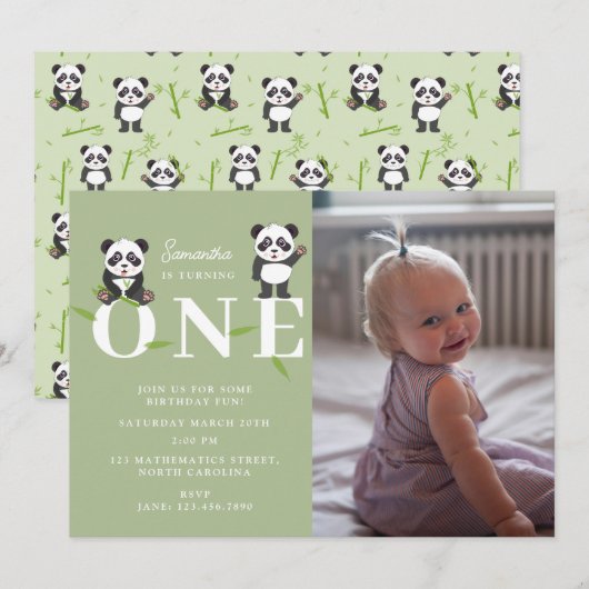Panda Bear Kawaii Kids First One Birthday Photo Kaart (Voorkant / Achterkant)