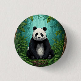 Panda bear sitting in a clearing of the jungle ronde button 3,2 cm