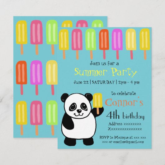 Panda Bear Summer Party met ijslolly's Kaart (Voorkant / Achterkant)
