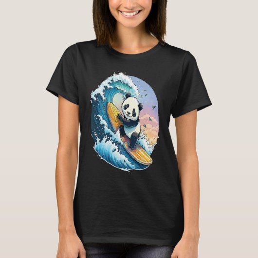 Panda Bear Surfing the great Wave off Kanagawa T-shirt (Voorkant)