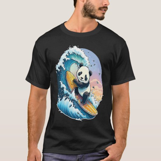 Panda Bear Surfing the great Wave off Kanagawa T-shirt (Voorkant)