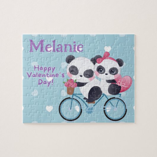 Panda Bear Valentine's Custom Kid Puzzle Legpuzzel (Horizontaal)