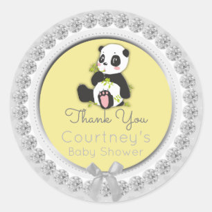 Panda Beer Baby shower Geel Grijs Bedankt Favor Ronde Sticker