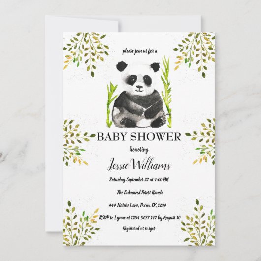 Panda Beer Baby shower groen Natuur Kaart (Voorkant)
