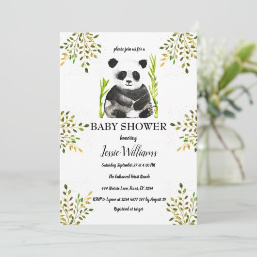 Panda Beer Baby shower groen Natuur Kaart (Staand voorkant)