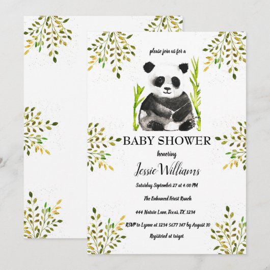 Panda Beer Baby shower groen Natuur Kaart (Voorkant / Achterkant)