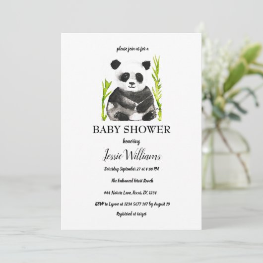 Panda Beer Baby shower Zwart-wit Natuur Kaart (Staand voorkant)