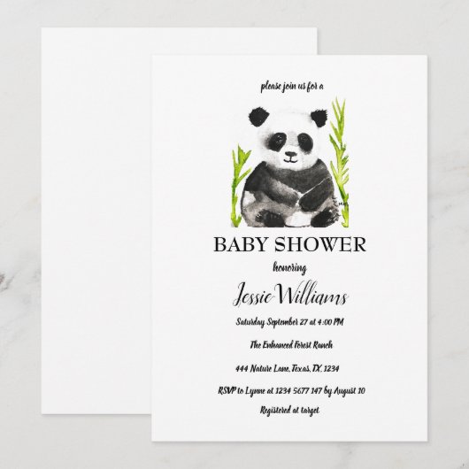 Panda Beer Baby shower Zwart-wit Natuur Kaart (Voorkant / Achterkant)