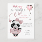 Panda Beer Ballerina Girl's 1e verjaardag Uitnodiging Briefkaart (Voorkant)