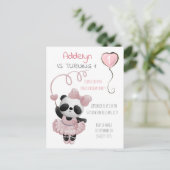 Panda Beer Ballerina Girl's 1e verjaardag Uitnodiging Briefkaart (Staand voorkant)