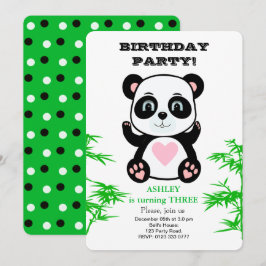 Panda Beer & Bamboe Plant Kinderverjaardagsuitnodi Kaart