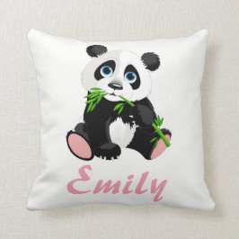 Panda Beer Black en White Green Bamboo Name Kussen