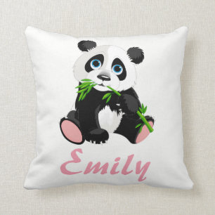 Panda Beer Black en White Green Bamboo Name Kussen