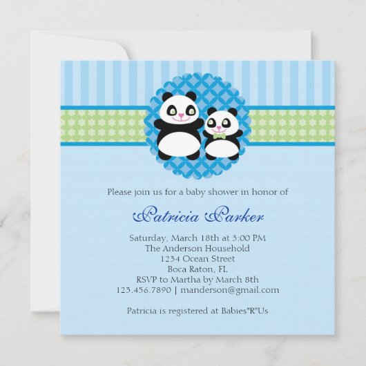 Panda Beer Boy Baby shower Uitnodiging (Voorkant)