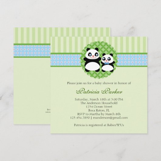 Panda Beer Boy Baby shower Uitnodiging (Voorkant / Achterkant)