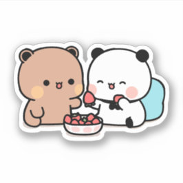 Panda beer, bubu en dudu eten aardbeien sticker