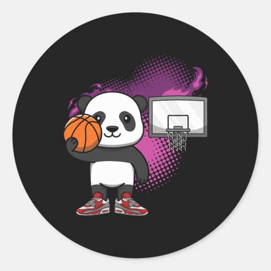 Panda Beer Bysketbyll Speler Dierenvriend Hoops Dr Ronde Sticker (Voorkant)