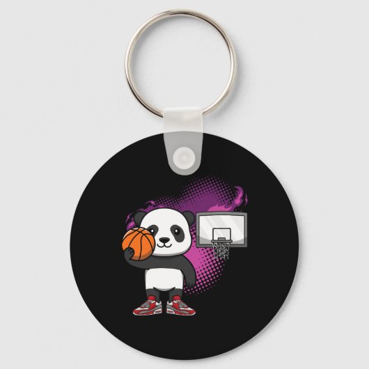 Panda Beer Bysketbyll Speler Dierenvriend Hoops Dr Sleutelhanger (Voorkant)