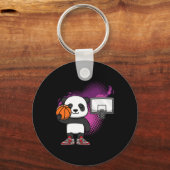 Panda Beer Bysketbyll Speler Dierenvriend Hoops Dr Sleutelhanger (Voorkant)
