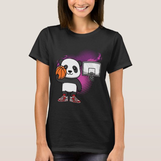 Panda Beer Bysketbyll Speler Dierenvriend Hoops Dr T-shirt (Voorkant)