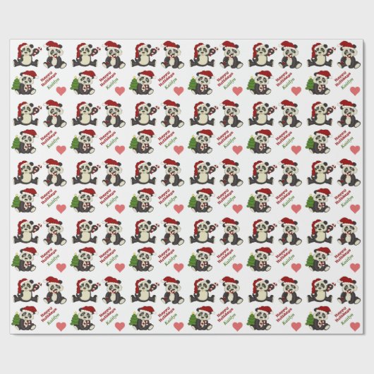 Panda Beer Candy Cane Personalized Cadeaupapier (Vlak)