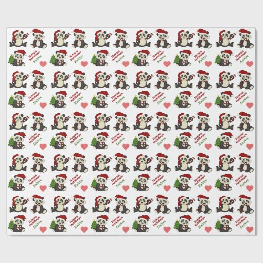 Panda Beer Candy Cane Personalized Cadeaupapier (Vlak)