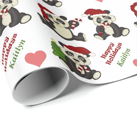 Panda Beer Candy Cane Personalized Cadeaupapier (Rol Hoek)