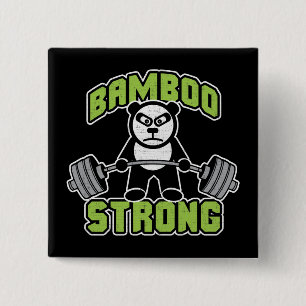 Panda Beer Cartoon - Bamboe Sterk - Deadlift Vierkante Button 5,1 Cm