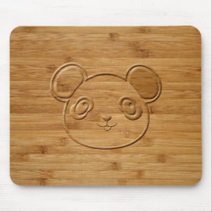 Panda Beer Carved Bamboo Print Muismat