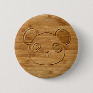 Panda Beer Carved Bamboo Print Ronde Button 5,7 Cm