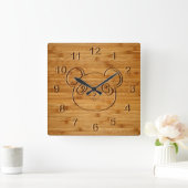 Panda Beer Carved Bamboo Print Vierkante Klok (Huis)