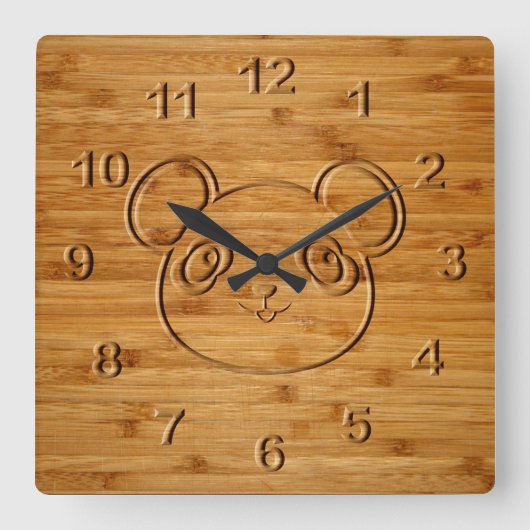 Panda Beer Carved Bamboo Print Vierkante Klok (Voorkant)