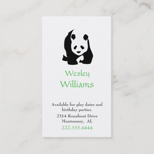 Panda Beer Children Play Date Card Contactkaartje (Voorkant)