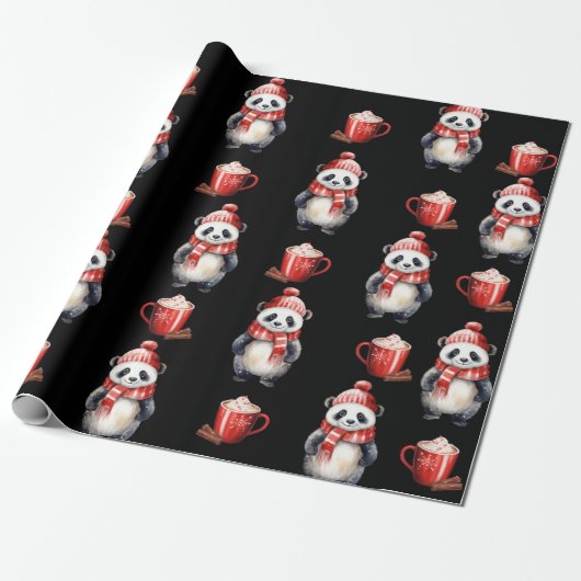 Panda Beer Christmas Hot Chocolate Cadeaupapier (Uitgerold)