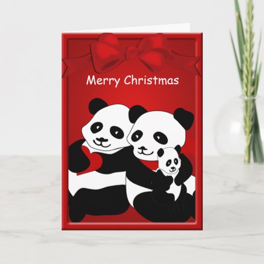 Panda Beer Couple Baby Merry kerstgratie Feestdagen Kaart (Voorkant)