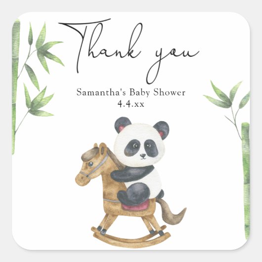 Panda beer dank u baby shower vierkante sticker (Voorkant)