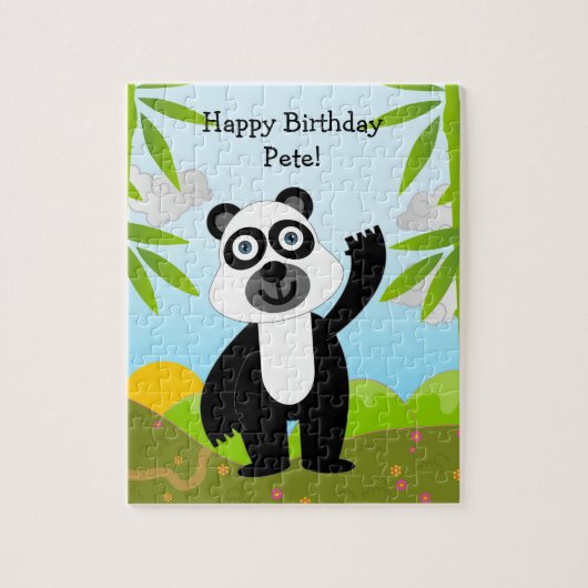 Panda beer die Happy Birthday wenst Legpuzzel (Verticaal)