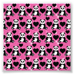 Panda Beer Dierenliefhebber Zwarte Harten Roze Gli Foto Afdruk