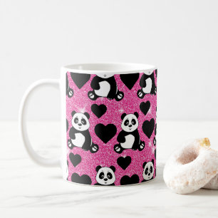 Panda Beer Dierenliefhebber Zwarte Harten Roze Gli Koffiemok