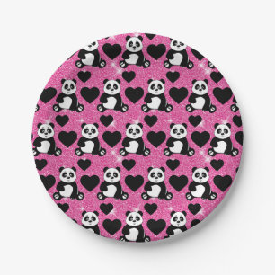 Panda Beer Dierenliefhebber Zwarte Harten Roze Gli Papieren Bordje