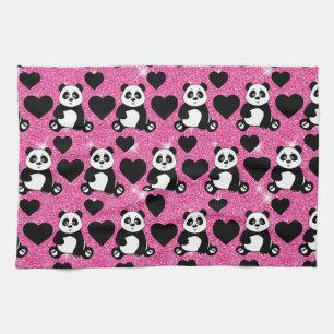 Panda Beer Dierenliefhebber Zwarte Harten Roze Gli Theedoek