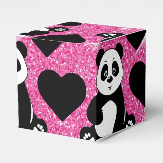 Panda Beer Dierenvriend Black Harten Roze Glitter Bedankdoosjes (Voorkant Zijde)
