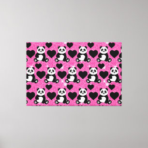Panda Beer Dierenvriend Black Harten Roze Glitter Canvas Afdruk