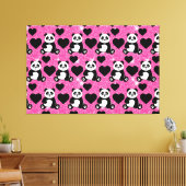 Panda Beer Dierenvriend Black Harten Roze Glitter Canvas Afdruk (Insitu (Woonkamer))